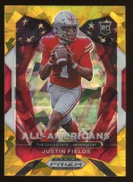 2021 Panini Prizm Draft Picks Justin Fields All American Rookie Yellow Cracked Ice Prizm