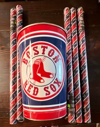 New England Patriots Wrapping Paper With Boston Red Sox Tin
