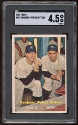 1957 Topps Baseball #407 Yankees Power Hitters Mickey Mantle/ Yogi Berra SGC 4.5