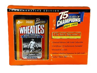 LIMITED EDITION 1999 WHEATIES 75 YEARS OF CHAMPIONS BABE RUTH 24K GOLD MINI BOX COLLECTIBLE