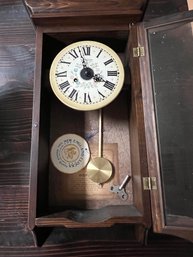 Vintage Clock With Case And Movement And Key - As Is