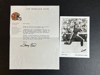 Jerry Rice Autographed Photo With Personal Letter