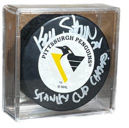 Kevin Stevens Autographed Pittsburgh Penguins Hockey Puck With COA & DISPLAY CASE