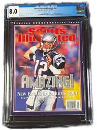 TOM BRADY 1ST COVER SPORTS ILLUSTRATED NEW ENGLAND EDITION 2002 CGC 8.0