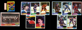 1980 Topps Hockey Lot Of 10 Cards / Team Poster/ Empty Wax Wrapper & Gum