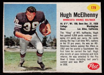1962 Post Cereal #179 Hugh McElhenny FOOTBALL CARD