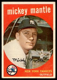 1959 TOPPS MICKEY MANTLE WHITE BACK BASEBALL CARD