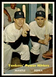 1957 TOPPS YANKS POWER HTTRS MANTLE BERRA BASEBALL CARD