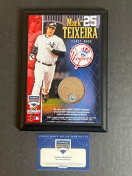 New York Yankees Stadium Dirt Steiner MLB Cert COA Mark Teixeira