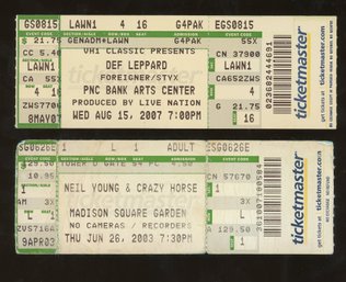 NEIL YOUNG & DEF LEPPARD CONCERT TICKET STUBS