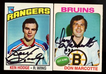 1975 OPC DON MARCOTTE & 1976 TOPPS KEN HODGE AUTOGRAPHED