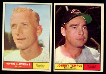 1961 Topps Baseball CLEVELAND INDIANS WYNN HAWKINS & JOHNNY TEMPLE