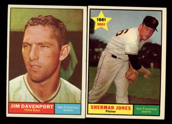 1961 Topps Baseball SAN FRANCISCO GIANTS DAVENPORT & SHERMAN JONES ROOKIE