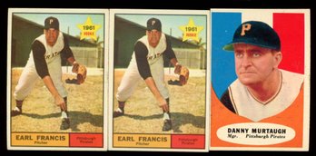 1961 Topps Baseball PITTSBURGH PIRATES EARL FRANCIS ROOKIE (2) & DANNY MURTAUGH