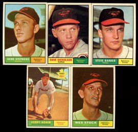 1961 Topps Baseball Lot 0f 5 BALTIMORE ORIOLES