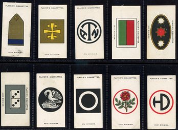 1925 JOHN PLAYER & SONS CIGARETTES ARMY CORPS & DIVISIONAL SIGNS 10 CARD LOT
