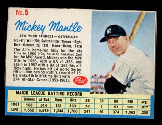 1961 POST #5 MICKEY MANTLE