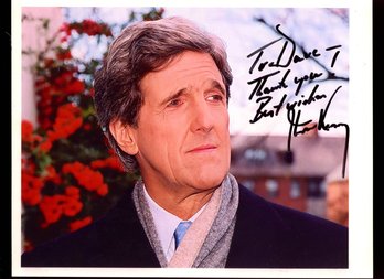 JOHN KERRY AUTOGRAPHED 8X10 PHOTO WITH LETTER OF PROVENANCE PRESIDENTIAL NOMINEE