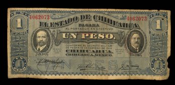 1915 Chihuahua Mexico 1 Peso Banknote