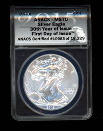 2015 SILVER EAGLE 30TH YEAR FIRST DAY ISSUE MS70