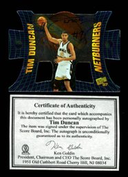 AUTOGRAPHED 1997 PRESS PASS TIM DUNCAN ROOKIE WITH GOLDIN COA