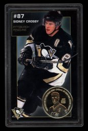 2005 SIDNEY CROSBY 3.5' X 5.5' CARD & COIN-YOUNGEST PLAYER TO SCORE 100 PTS