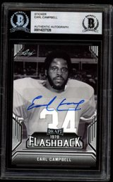 BECKETT AUTHENTIC AUTOGRAPHED EARL CAMPBELL STICKER FOOTBALL CARD