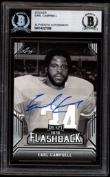 BECKETT AUTHENTIC AUTOGRAPHED EARL CAMPBELL STICKER FOOTBALL CARD