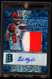 2018 SPECRA /75 RC BAKER MAYFIELD DISCO PATCH AUTO FOOTBALL CARD