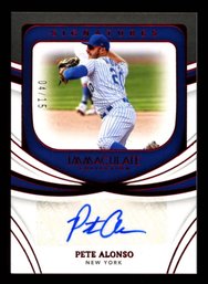 2020 IMMACULATE /15 AUTO PATCH PETE ALONSO BASEBALL CARD