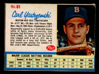 1962 POST CEREAL CARL YASTRZEMSKI BASEBALL CARD