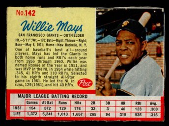 1962 POST CEREAL WILLIE MAYS BASEBALL CARD