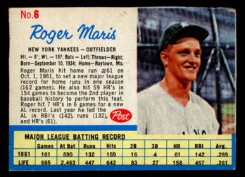 1962 POST CEREAL ROGER MARIS BASEBALL CARD