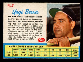 1962 POST CEREAL YOGI BERRA BASEBALL CARD