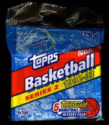 1992-1993 TOPPS SERIES 2 BASKETBALL CELLO PACK W/ SHAQUILLE ONEAL ROOKIE CARD ON BACK