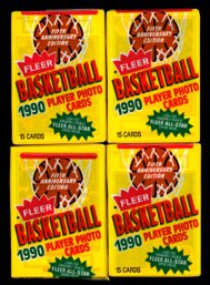 4 1990 FLEER SEALED BASKETBALL CARD WAX PACKS