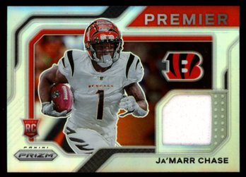 2021 PRIZM SILVER PATCH JA'MARR CHASE ROOKIE FOOTBALL CARD