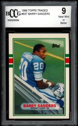 1989 TOPPS TRADED BARRY SANDERS ROOKIE BCCG 9 FOOTBALL CARD