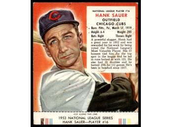 1953 REDMAN TABACCO Hank Sauer BASEBALL CARD