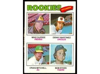 1977 Topps Baseball Rookie Pitchers Mike Dupree, Denny Martinez, Craig Mitchell, Bob Sykes #491 Vintage