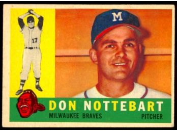 1960 Topps Baseball Don Nottebart #351 Milwaukee Braves Vintage