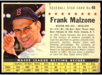 1961 Post Baseball Frank Malzone #48 Boston Red Sox Vintage