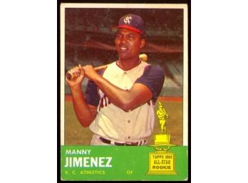 1963 Topps Baseball Manny Jimenez All-star Rookie Cup #195 Kansas City Athletics Vintage