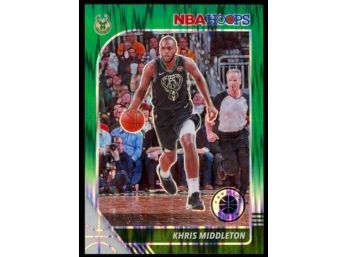 2019 NBA Hoops Premium Stock Basketball Khris Middleton Green Shimmer Prizm /99 #107 Milwaukee Bucks