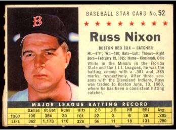 1961 Post Baseball Russ Nixon #52 Boston Red Sox Vintage