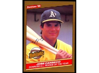 1986 Donruss Baseball Jose Canseco Rookie Of The Year #55 Oakland Athletics Vintage