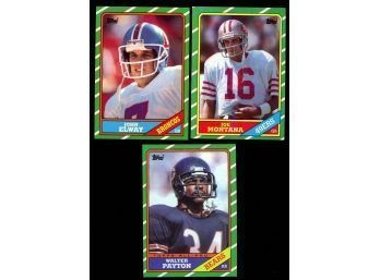 1986 FOOTBALL LOT OF 3 HOF STARS ELWAY / MONTANA / PAYTON