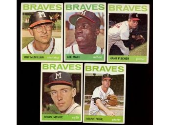 1954 Topps Baseball Lot Of 5 Milwaukee Braves