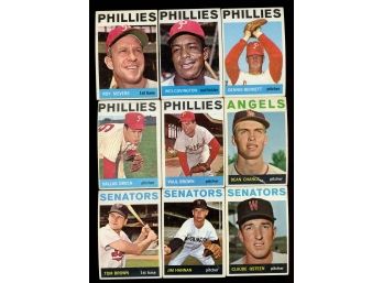 Lot Of 9 ~ 1964 Topps Baseball Cards