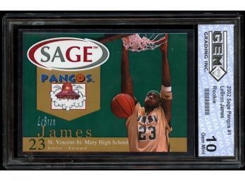 2002 SAGE PANGOS #1 LEBRON JAMES ROOKIE CARD GEM 10 ST. VINCENT MARY HIGH SCHOOL